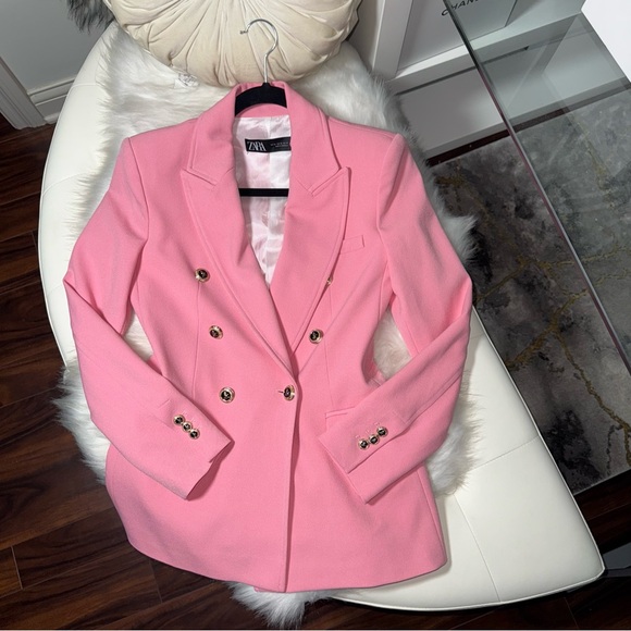 Zara Jackets & Blazers - ZARA Double-Breasted Pink Crepe Blazer